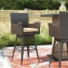 Barton Set Of 2 Outdoor Patio Swivel Bar Stool Armrest With Footrest Rattan Seat Cushion, Brown