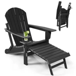 Tangkula 2PCS Adirondack Chair W/Ergonomic Design&Ottoman Outdoor Armchair HDPE Chair For Yard&Patio Black/Coffee/Grey/Turquoise/White