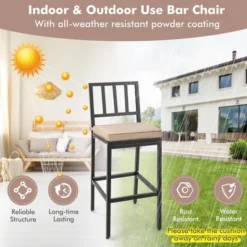 Costway Set Of 2 Patio Metal Bar Stools Outdoor Bar Height Dining Chairs With Cushion -Deals Patio Elegance Store GUEST 93b18caa 107c 4c7f ba5b 5fa57c15e37f