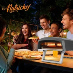 NutriChef Portable Outdoor Pizza Oven - Gas Fired, Fire & Stone Outdoor Pizza Oven