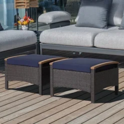 Costway Set Of 2 Patio Rattan Ottoman Footrest Cushions Wooden Handle Off WhiteBrownRedNavy -Deals Patio Elegance Store GUEST 95571d5c 7b3e 457b 8426 3317d743bfb2