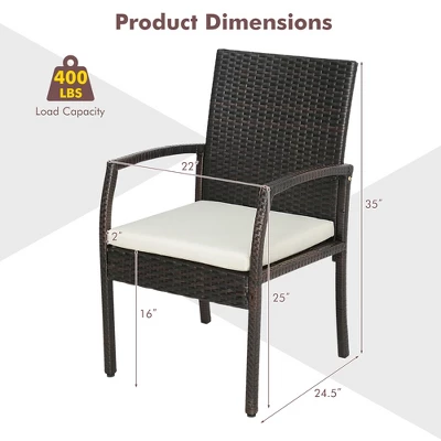 Costway 2PCS Patio PE Wicker Dining Chairs With Soft Zippered Cushion Armchairs Backyard 2 Costway 2PCS Patio PE Wicker Dining Chairs With Soft Zippered Cushion Armchairs Backyard - Image 2