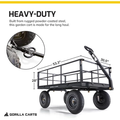 Gorilla Cart GOR1200-COM 9 Cubic Feet 1200 Pound Capacity Heavy Duty Durable Steel Utility Wagon Cart W/ 2 In 1 Towing Handle & Removable Sides, Black 2 Gorilla Cart GOR1200-COM 9 Cubic Feet 1200 Pound Capacity Heavy Duty Durable Steel Utility Wagon Cart W/ 2 In 1 Towing Handle & Removable Sides, Black - Image 2