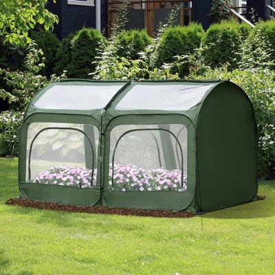 Outsunny 8' X 4' X 4' Portable Pop Up Greenhouse, Garden Canopy Hot House, 4 Zipper Doors For Growing Tropical Plants, Flowers, Herbs, 1 Outsunny 8' X 4' X 4' Portable Pop Up Greenhouse, Garden Canopy Hot House, 4 Zipper Doors For Growing Tropical Plants, Flowers, Herbs,