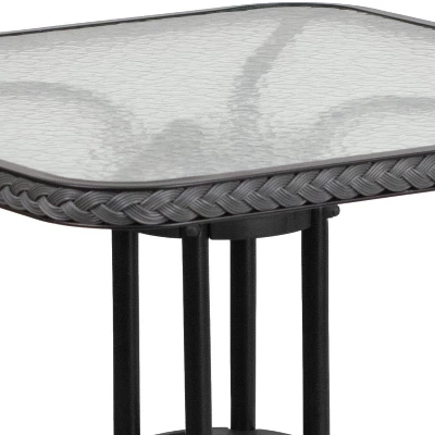Emma And Oliver 28" Square Tempered Glass Metal Table With Rattan Edging 5 Emma And Oliver 28" Square Tempered Glass Metal Table With Rattan Edging - Image 5