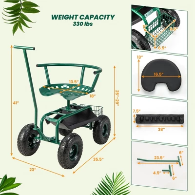 Costway Rolling Garden Cart Outdoor Gardening Workseat With Adjustable Height &Tool Storage 2 Costway Rolling Garden Cart Outdoor Gardening Workseat With Adjustable Height &Tool Storage - Image 2