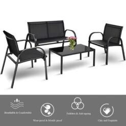 Costway 4 PCS Patio Furniture Set Sofa Coffee Table Patio Seating Set Garden Deck Black -Deals Patio Elegance Store GUEST 9a70895c 5c86 4e6a 925b 30d7a7657ec9