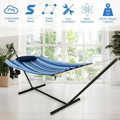 Costway Hammock Chair Stand Set Cotton Swing W/ Pillow Cup Holder Indoor Outdoor 3 Costway Hammock Chair Stand Set Cotton Swing W/ Pillow Cup Holder Indoor Outdoor - Image 3