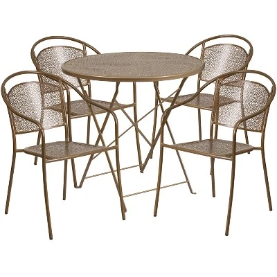 Flash Furniture Oia Commercial Grade 30" Round Indoor-Outdoor Steel Folding Patio Table Set With 4 Round Back Chairs 4 Flash Furniture Oia Commercial Grade 30" Round Indoor-Outdoor Steel Folding Patio Table Set With 4 Round Back Chairs - Image 4