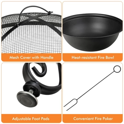 Costway 35.5'' Patio Fire Pit Dining Table Charcoal Wood Burning W/ Cooking BBQ Grate 8 Costway 35.5'' Patio Fire Pit Dining Table Charcoal Wood Burning W/ Cooking BBQ Grate - Image 8