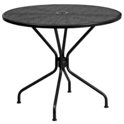 Emma And Oliver Commercial Grade 35.25" RD Indoor-Outdoor Steel Patio Table - Umbrella Hole -Deals Patio Elegance Store GUEST 9b7688d9 2c2e 4299 a36a dc0efb3e9777