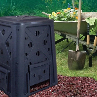 Redmon 65 Gallon Capacity Compost Bin With Snapping Lift Off Lid, 4 Door Access, And Multiple Vent Holes, For Home Gardens And Landscaping, Black 2 Redmon 65 Gallon Capacity Compost Bin With Snapping Lift Off Lid, 4 Door Access, And Multiple Vent Holes, For Home Gardens And Landscaping, Black - Image 2