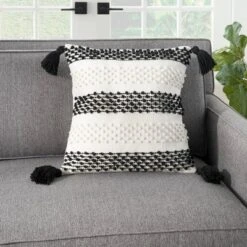 18"x18" Woven Loops Striped Square Throw Pillow With Tassels - Mina Victory -Deals Patio Elegance Store GUEST 9c88596a 50c2 4869 bc8c 070b81d527a6