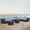 Biscayne 7pc Outdoor Wicker Sectional Set With 2 Coffee Tables - Sangria - Crosley