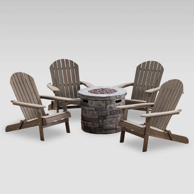 Maison 5pc Acacia Wood And Light Weight Concrete Adirondack Chair And Fire Pit Set - Gray - Christopher Knight Home 1 Maison 5pc Acacia Wood And Light Weight Concrete Adirondack Chair And Fire Pit Set - Gray - Christopher Knight Home