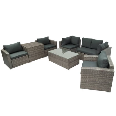 7pc Wicker Patio Seating Set With Storage Box - Gray - GODEER 2 7pc Wicker Patio Seating Set With Storage Box - Gray - GODEER - Image 2