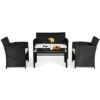 Costway 4PCS Patio Rattan Furniture Set Table &Sofa W/Cushion Garden Black