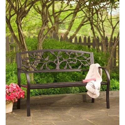Evergreen Tree Of Life Metal Garden Bench - Black 2 Evergreen Tree Of Life Metal Garden Bench - Black - Image 2