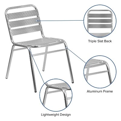 Emma And Oliver 4 Pack Commercial Aluminum Indoor-Outdoor Restaurant Stack Chair - Triple Slat Back 9 Emma And Oliver 4 Pack Commercial Aluminum Indoor-Outdoor Restaurant Stack Chair - Triple Slat Back - Image 9