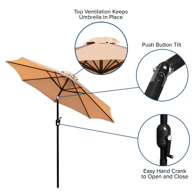 Flash Furniture Kona 9 FT Round Umbrella With 1.5" Diameter Aluminum Pole With Crank And Tilt Function 3 Flash Furniture Kona 9 FT Round Umbrella With 1.5" Diameter Aluminum Pole With Crank And Tilt Function - Image 3