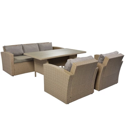 4pc Outdoor Wicker Conversation Set With Cushions - Gray - GODEER 5 4pc Outdoor Wicker Conversation Set With Cushions - Gray - GODEER - Image 5