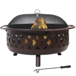 Sunnydaze Decor Sunnydaze Outdoor Camping Or Backyard Crossweave Cut Out Fire Pit With Spark Screen, Log Poker, And Metal Wood Grate - Bronze -Deals Patio Elegance Store GUEST 9f385be8 18d9 4228 b7fb 4dc8886522d0