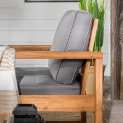 Galia 2pc Square Leg Acacia Wood Chair And Ottoman With Cushions - Brown - Saracina Home -Deals Patio Elegance Store GUEST 9ff6703f 494c 4b96 9dac b82d4bc86e58