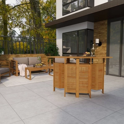 Patio Bar Table Teak - Olivia & May 16 Patio Bar Table Teak - Olivia & May - Image 16