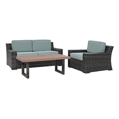Beaufort 3pc Outdoor Wicker Conversation Set - Mist - Crosley 2 Beaufort 3pc Outdoor Wicker Conversation Set - Mist - Crosley - Image 2