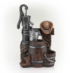 26" Pump And Barrel Fountain With Cowboy Hat - Alpine Corporation
