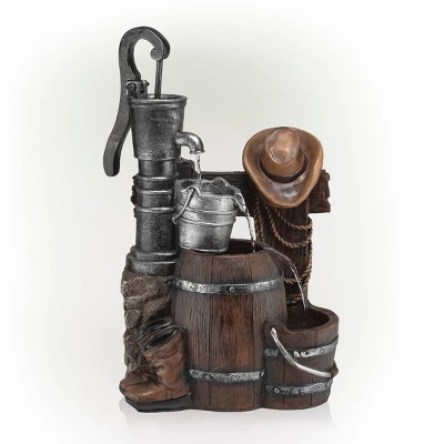 26" Pump And Barrel Fountain With Cowboy Hat - Alpine Corporation 1 26" Pump And Barrel Fountain With Cowboy Hat - Alpine Corporation