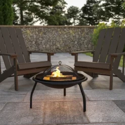 Flash Furniture 22.5" Foldable Wood Burning Firepit With Mesh Spark Screen And Poker