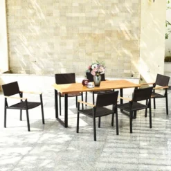 Costway 7PCS Patio Rattan Patented Dining Chair Table Set Solid Wood Frame Umbrella Hole -Deals Patio Elegance Store GUEST a3d896ec 89b7 432b 9cc9 49ae82968c72