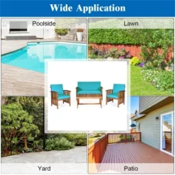 Costway 4PCS Patio Solid Wood Furniture Set Conversation Coffee Table TurquoiseBlack Cushion 14 Costway 4PCS Patio Solid Wood Furniture Set Conversation Coffee Table TurquoiseBlack Cushion -Deals Patio Elegance Store GUEST a412b49d 2067 41f4 b95f 257ad529973c