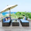 5pc Wicker Patio Sectional Seating Set With Cushions - Black/Blue - GODEER