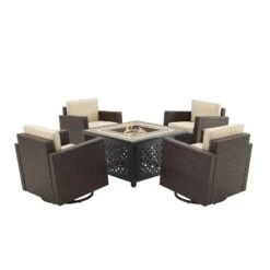 Palm Harbor 5pc Outdoor Wicker Conversation Set With Fire Table - Sand - Crosley -Deals Patio Elegance Store GUEST a6d4efad 8092 41b5 9b40 07b73a869873
