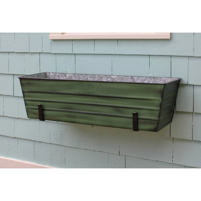35" Wide Rectangular Galvanized Steel Flower Box Green With Wall Brackets - ACHLA Designs 1 35" Wide Rectangular Galvanized Steel Flower Box Green With Wall Brackets - ACHLA Designs