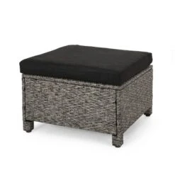 Puerta 2pk Outdoor Wicker Ottomans With Cushions - Black/Dark Gray - Christopher Knight Home -Deals Patio Elegance Store GUEST a81346ef 2480 447a 8798 3af84cba5b4f