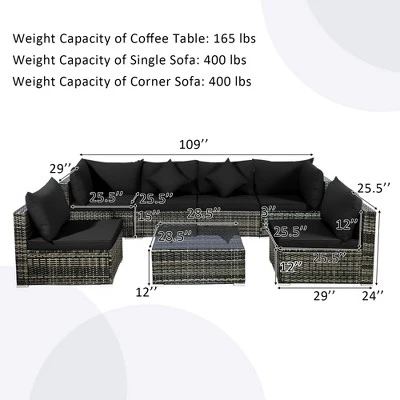 Costway 7PCS Patio Rattan Furniture Set Sectional Sofa Garden Black Cushion 3 Costway 7PCS Patio Rattan Furniture Set Sectional Sofa Garden Black Cushion - Image 3