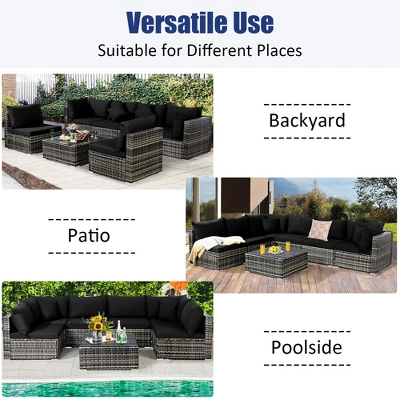 Costway 7PCS Patio Rattan Furniture Set Sectional Sofa Garden Black Cushion 9 Costway 7PCS Patio Rattan Furniture Set Sectional Sofa Garden Black Cushion - Image 9
