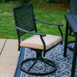 7pc Outdoor Dining Set With Steel Swivel Chairs & Large Rectangle Metal Table With Umbrella Hole - Black - Captiva Designs -Deals Patio Elegance Store GUEST ab21f56c f290 44ae 8c2c 6b45507cf1c8