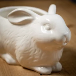 Sullivans Glazed White Decorative Bunny Planter 5"H White
