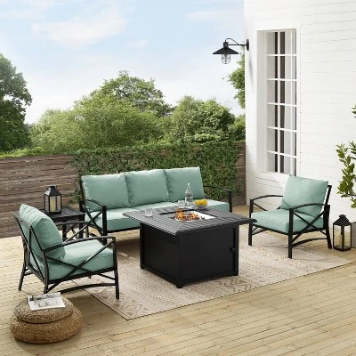 Kaplan 5pc Outdoor Sofa Set With Fire Table - Mist - Crosley 5 Kaplan 5pc Outdoor Sofa Set With Fire Table - Mist - Crosley - Image 5