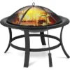 Yaheetech 29" Round Fire Pits Fire Bowl With Spark Screen For Backyard Patio Camping