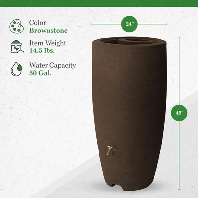 Algreen Athena 80 Gallon Plastic Outdoor Rain Barrel With Brass Spigot And Screen Guard For Rain Water Collection And Storage, Brownstone 4 Algreen Athena 80 Gallon Plastic Outdoor Rain Barrel With Brass Spigot And Screen Guard For Rain Water Collection And Storage, Brownstone - Image 4