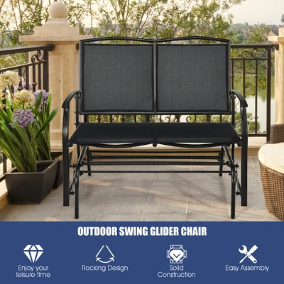 Costway Patio Glider Rocking Bench Double 2 Person Chair Loveseat Garden GreyBlack 3 Costway Patio Glider Rocking Bench Double 2 Person Chair Loveseat Garden GreyBlack - Image 3