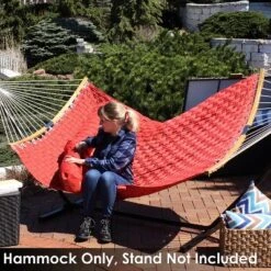 Sunnydaze Decor Sunnydaze Polyester Quilted Weave 2-Person Hammock With Curved Bamboo Spreader Bars - 450 Lb Weight Capacity - Salmon -Deals Patio Elegance Store GUEST af5d0def 5d8a 44b6 b658 0c701e6b6bb5