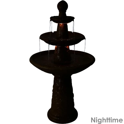 Sunnydaze Decor Sunnydaze 43"H Electric Ceramic 3-Tier Floral Motif Outdoor Water Fountain With LED Lights 2 Sunnydaze Decor Sunnydaze 43"H Electric Ceramic 3-Tier Floral Motif Outdoor Water Fountain With LED Lights - Image 2
