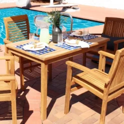Sunnydaze Decor Sunnydaze Outdoor Solid Teak Wood With Stained Finish Rectangular Patio Dining Table - 48" - Light Brown