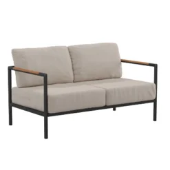Flash Furniture Indoor/Outdoor Patio Loveseat With Cushions - Modern Aluminum Framed Loveseat With Teak Accent Arms -Deals Patio Elegance Store GUEST b18b9f9f ebbf 467e 9399 5edd00af71e7 1